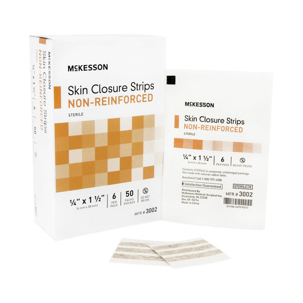 McKesson Skin Closure Strip 1/4 X 1-1/2 Inch Nonwoven Material Flexible Strip Tan (876301_BX) 50/BX