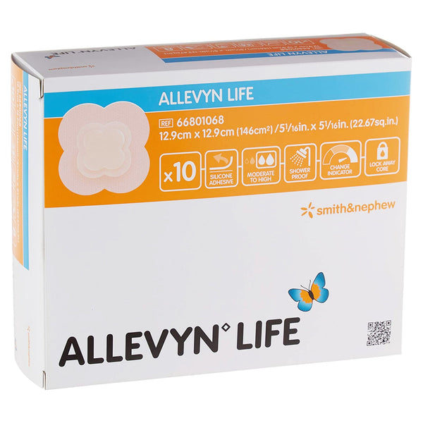 Allevyn Life Foam Dressing 5--1/16 X 5-1/16 Inch With Border Film Backing Silicone Gel Adhesive Quadrilobe Sterile (834485_BX) 10/BX