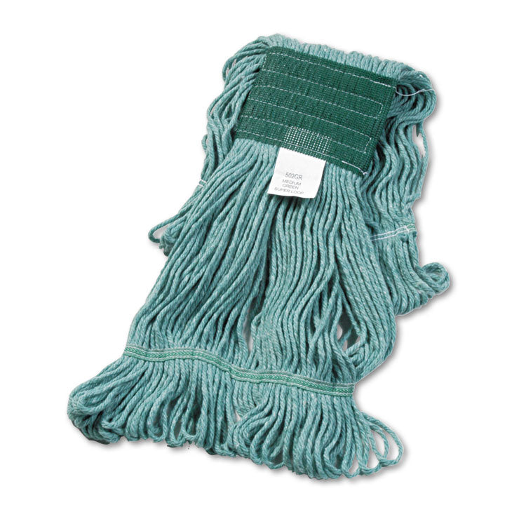 Boardwalk® Super Loop Wet Mop Head, Cotton/Synthetic Fiber, 5" Headband, Medium Size, Green (BWK502GNEA) Each