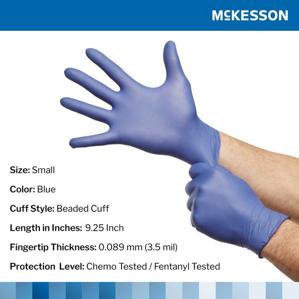 McKesson Confiderm® LDC Exam Glove Small NonSterile Nitrile Standard Cuff Length Fully Textured Blue Chemo Tested / Fentanyl Tested (1159329_BX) 250/BX