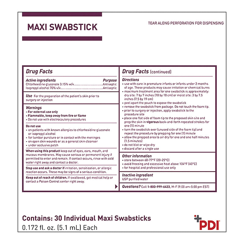 Prevantics® Maxi Impregnated Swabstick 3.15% / 70% Strength CHG (Chlorhexidine Gluconate) / Isopropyl Alcohol Individual Packet NonSterile (545438_CS) 300/CS