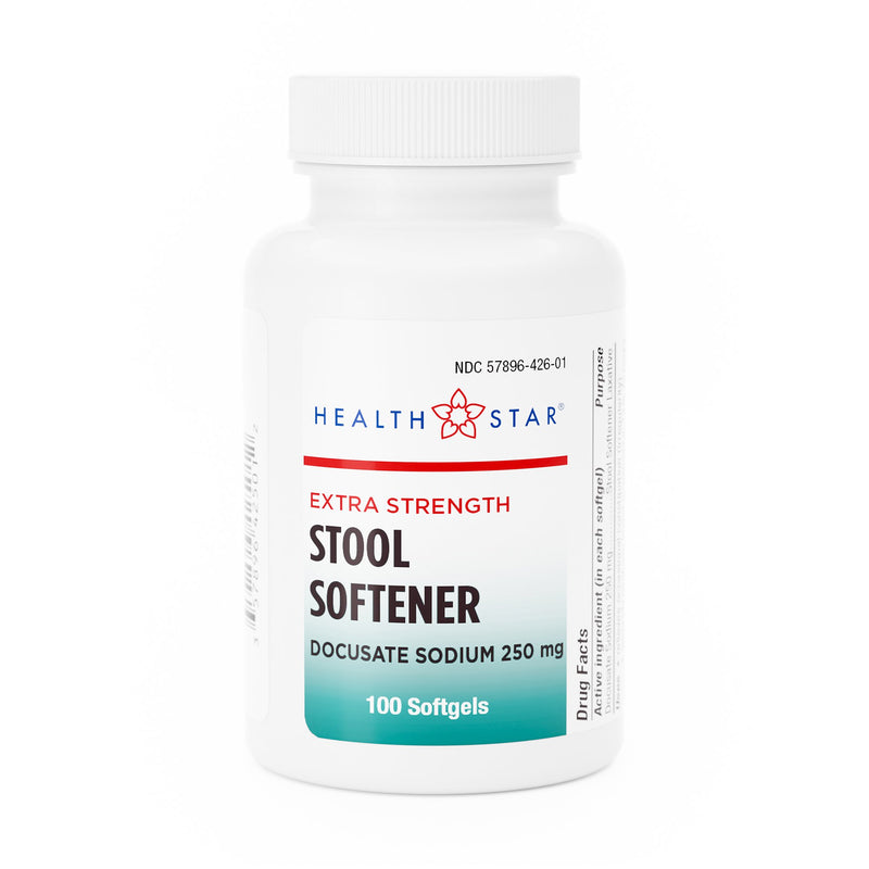 HEALTHSTAR® Stool Softener Softgel 100 per Bottle 250 mg Strength Docusate Sodium (579182_CS) 12/CS