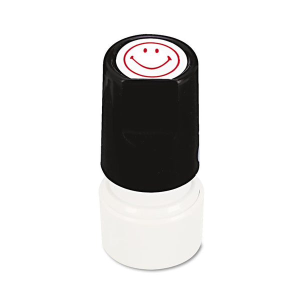 Universal® Round Message Stamp, SMILEY FACE, Pre-Inked/Re-Inkable, Red (UNV10080)