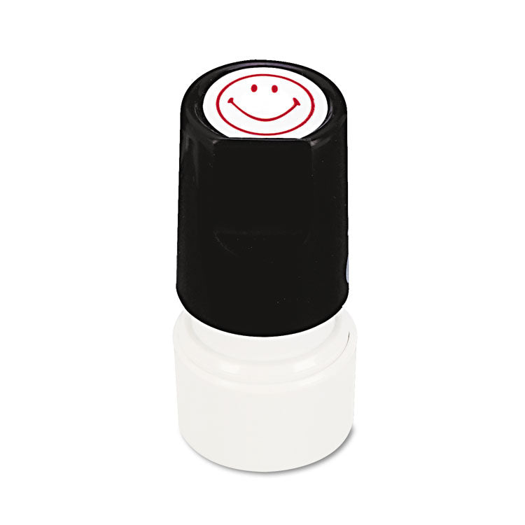 Universal® Round Message Stamp, SMILEY FACE, Pre-Inked/Re-Inkable, Red (UNV10080)