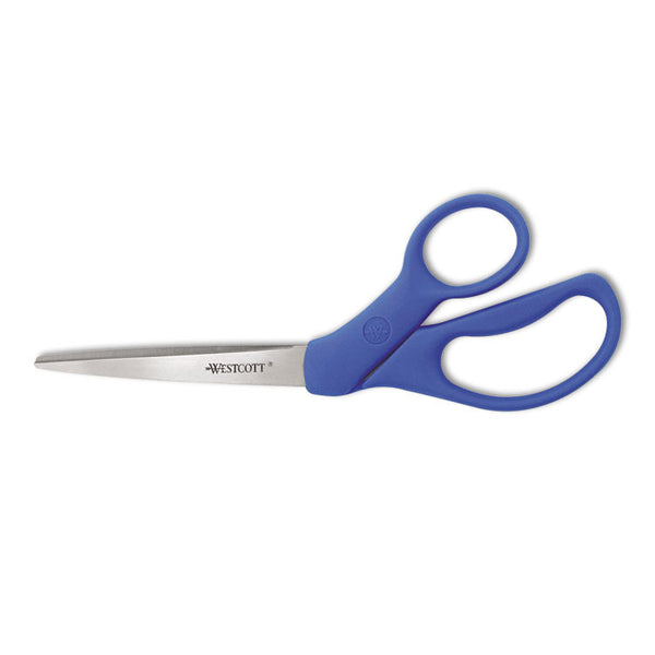 Westcott® Preferred Line Stainless Steel Scissors, 8" Long, 3.5" Cut Length, Blue Offset Handle (ACM43218) Each