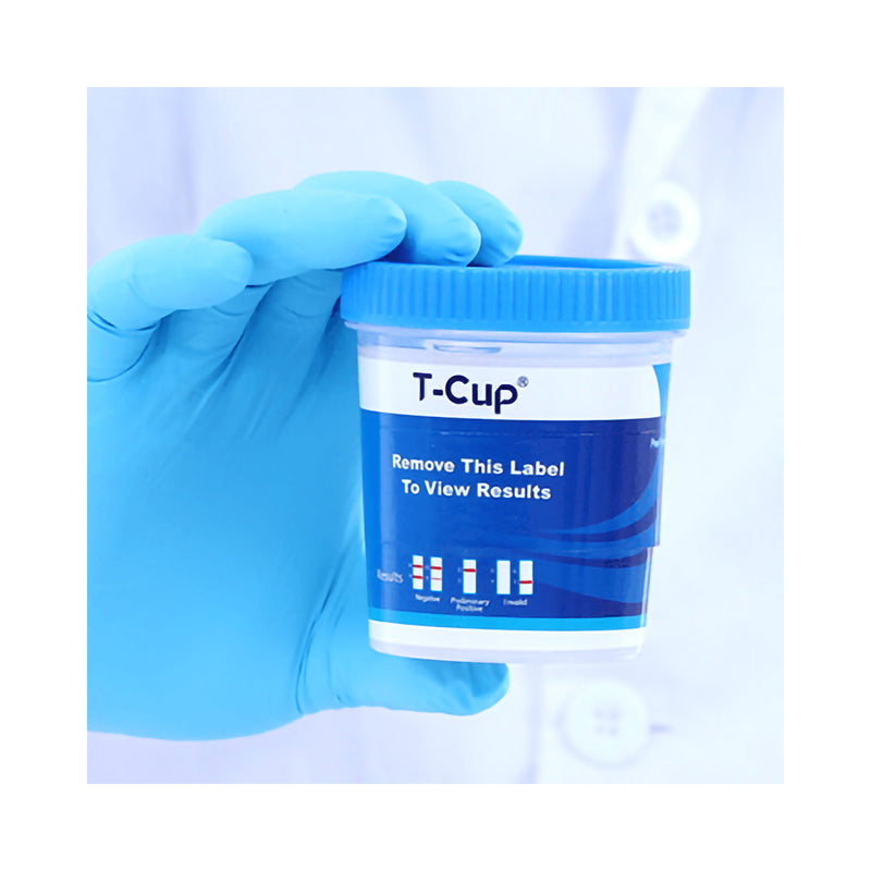 T-Cup® Drugs of Abuse Test Kit AMP, BAR, BUP, BZO, COC, mAMP/MET, MDMA, MOP, MTD, OXY, PCP, THC (CR, pH, SG) 25 Tests CLIA Waived (1185019_BX) 25/BX
