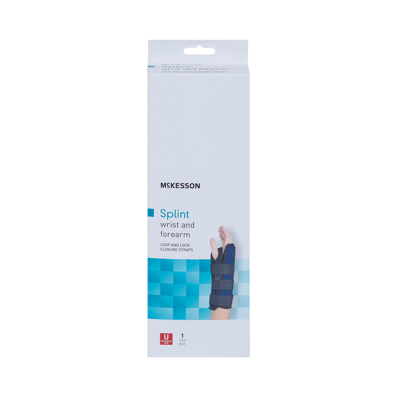 McKesson Wrist / Forearm Brace Aluminum / Nylon / Foam / Flannelette Left Hand Black / Blue One Size Fits Most (1159150_EA) 1/EA