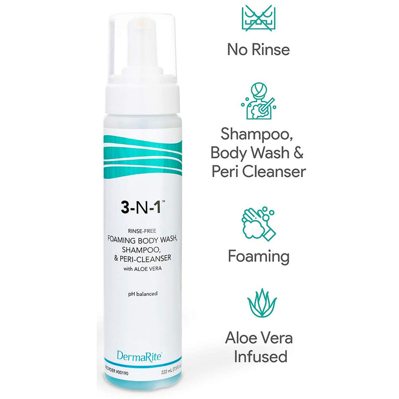 DermaRite® 3-N-1™ Rinse-Free Body Wash Foaming 7.5 oz. Pump Bottle Mild Scent (470148_EA) 1/EA