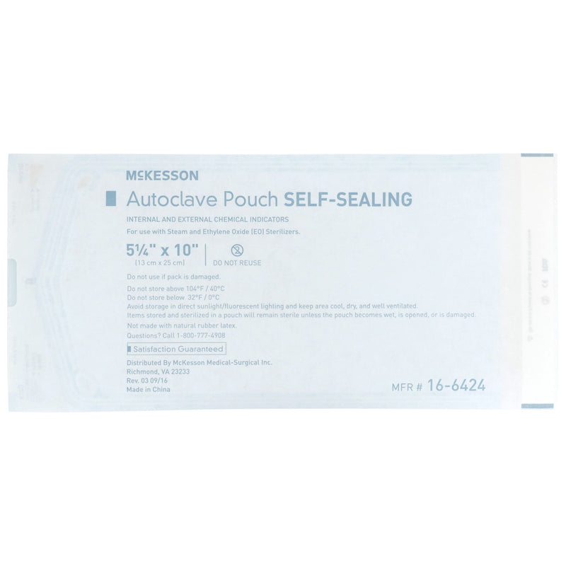 McKesson Sterilization Pouch Ethylene Oxide (EO) Gas / Steam 5-1/4 X 10 Inch Transparent Blue / White Self Seal Paper / Film (960944_CS) 2000/CS