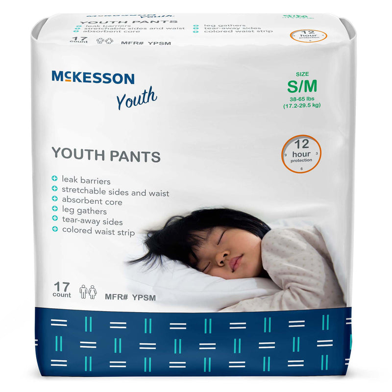 McKesson Unisex Youth Absorbent Underwear Pull On with Tear Away Seams Small / Medium Disposable Heavy Absorbency (1198054_BG) 17/BG
