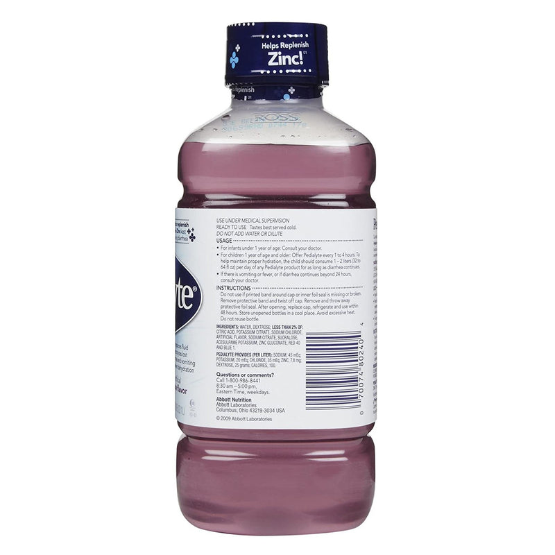 Pedialyte® Classic Oral Electrolyte Solution Grape Flavor 33.8 oz. Electrolyte (366834_EA) 1/EA