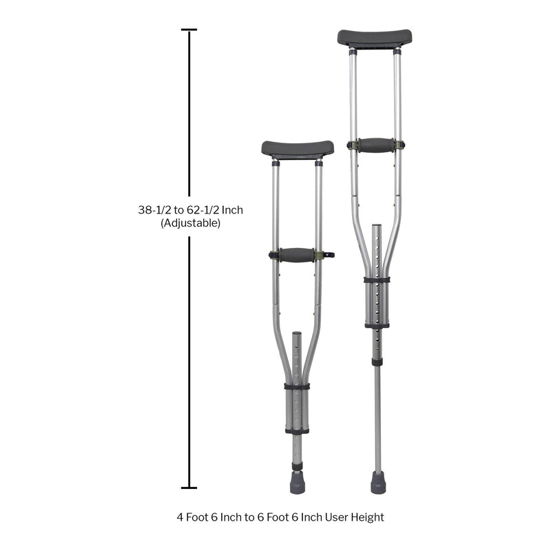 McKesson Underarm Crutches Youth / Adult / Tall Adult 4 Foot 6 Inch to 6 Foot 6 Inch User Height Aluminum Frame 300 lbs. Weight Capacity (1095263_CS) 8/CS