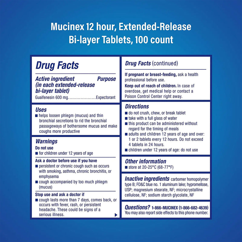 Mucinex® Cold and Cough Relief 600 mg Strength Extended Release Tablet 100 per Bottle (777455_BT) 1/BT