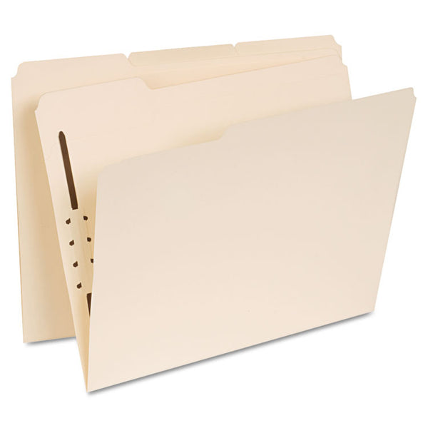 Universal® Reinforced Top Tab Fastener Folders, 0.75" Expansion, 1 Fastener, Letter Size, Manila Exterior, 50/Box (UNV13410)