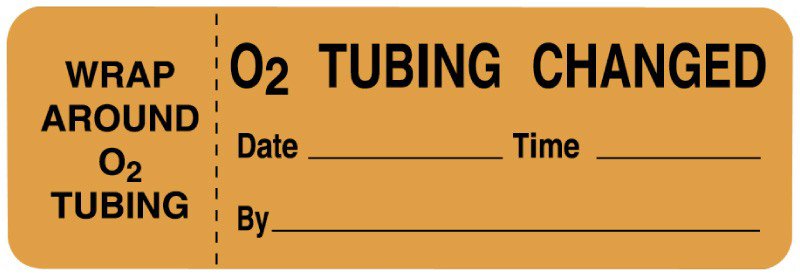 UAL™ Pre-Printed Label Auxiliary Label Orange Paper O2 Tubing Change Date___Time__ Safety and Instructional 1 X 3 Inch (1125276_RL) 220/RL