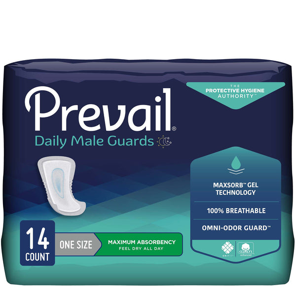 Prevail® Daily Male Guards Bladder Control Pad 12-1/2 Inch Length Heavy Absorbency Polymer Core One Size Fits Most (537655_PK) 14/PK