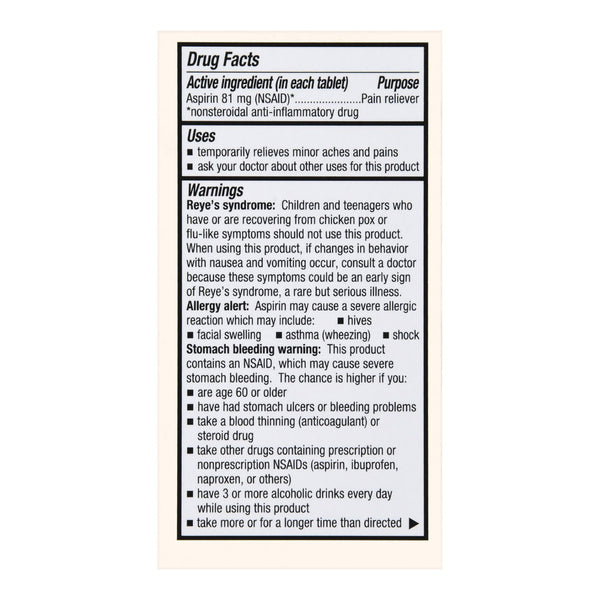 Foster & Thrive™ Pain Relief 81 mg Strength Aspirin Tablet 180 per Bottle (1238965_BT) 1/BT