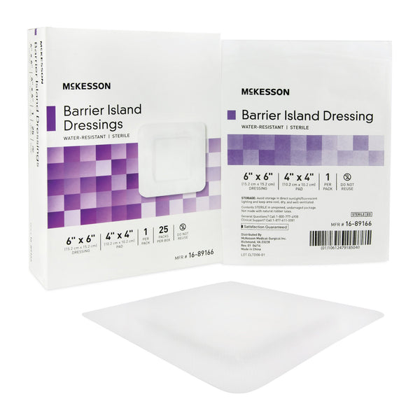 McKesson Barrier Island Composite Dressing 6 X 6 Inch Square Sterile Water Resistant Film Backing (488921_BX) 25/BX