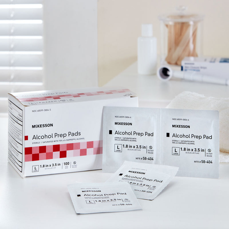 McKesson Alcohol Prep Pad 70% Strength Isopropyl Alcohol Individual Packet Large Sterile (225940_EA) 1/EA