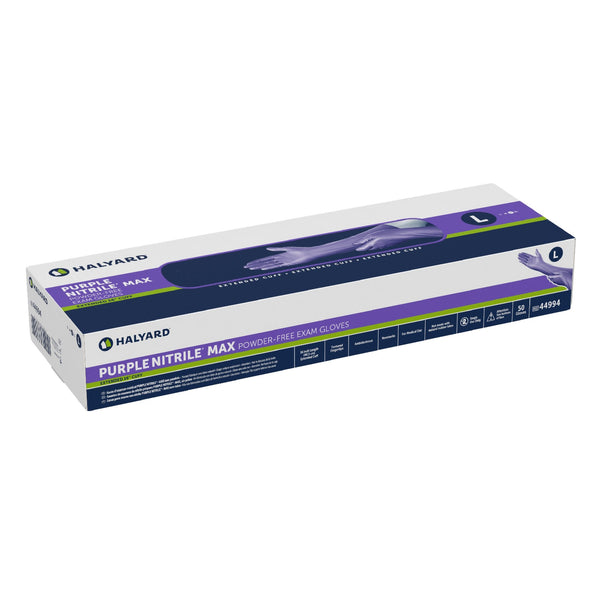 Purple Nitrile Max™ Exam Glove Large NonSterile Nitrile Extended Cuff Length Fully Textured Purple Not Rated (1051225_BX) 50/BX