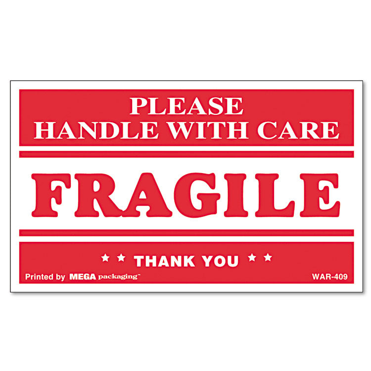 Universal® Printed Message Self-Adhesive Shipping Labels, FRAGILE Handle with Care, 3 x 5, Red/Clear, 500/Roll (UNV308383)