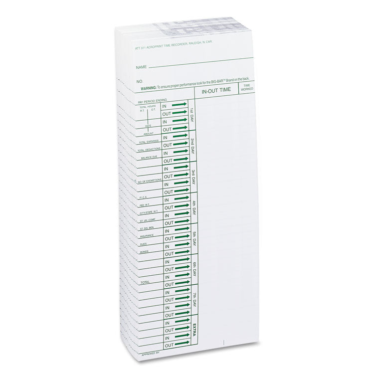 Acroprint® Time Clock Cards for Acroprint ATT310, One Side, 4 x 10, 200/Pack (ACP096103080) Pack of 200
