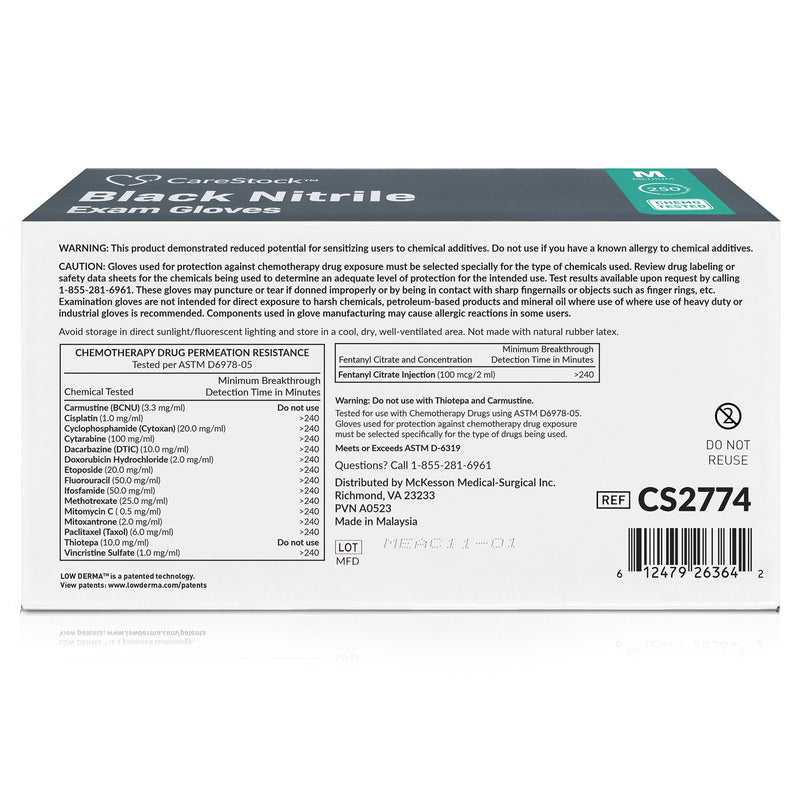 CareStock™ Exam Glove Medium NonSterile Nitrile Standard Cuff Length Fully Textured Black Not Rated (1230893_BX) 250/BX