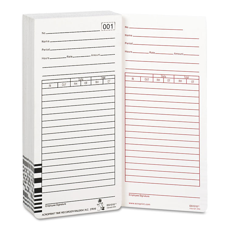 Acroprint® Time Clock Cards for Acroprint ES1000, Two Sides, 3.5 x 7, 100/Pack (ACP099111000) Pack of 100 Cards