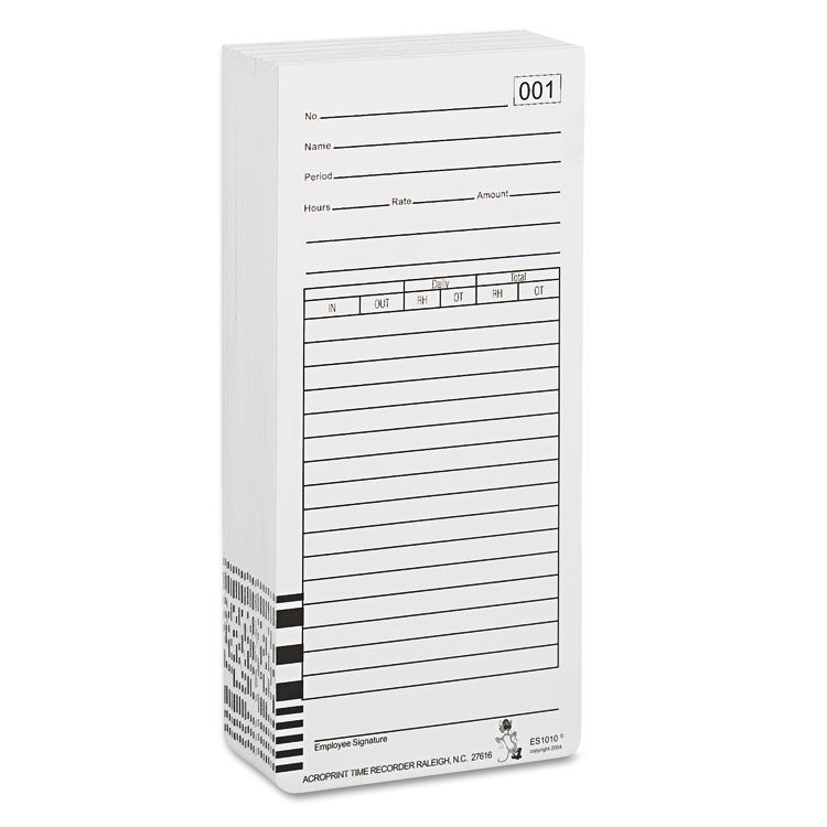 Acroprint® Time Clock Cards for Acroprint ES1000, Two Sides, 3.5 x 7, 100/Pack (ACP099111000) Pack of 100 Cards