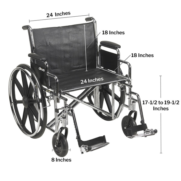 McKesson Bariatric Wheelchair Dual Axle Desk Length Arm Swing-Away Footrest Black Upholstery 24 Inch Seat Width Adult 450 lbs. Weight Capacity (1065288_EA) 1/EA
