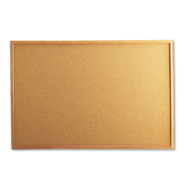 Universal® Cork Board with Oak Style Frame, 36 x 24, Tan Surface (UNV43603)