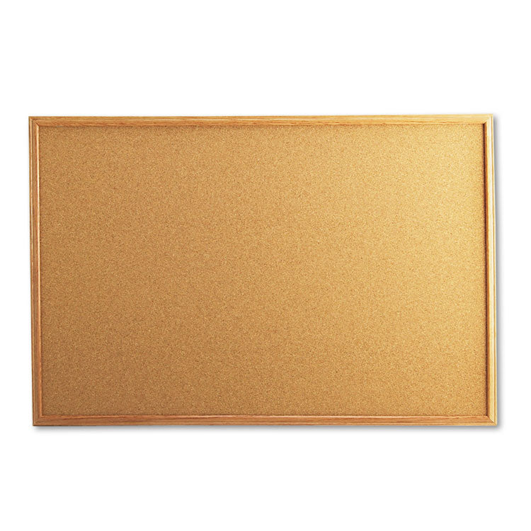 Universal® Cork Board with Oak Style Frame, 36 x 24, Tan Surface (UNV43603)