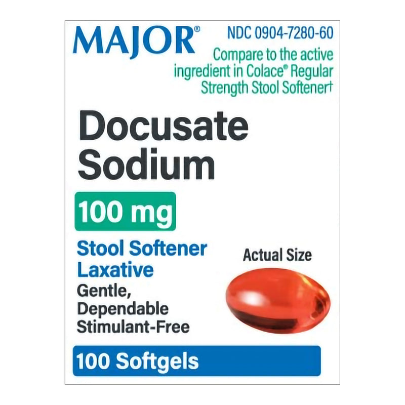Major® Stool Softener Softgel 100 per Bottle 100 mg Strength Docusate Sodium (1229088_BT) 1/BT