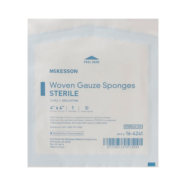 McKesson Gauze Sponge 4 X 4 Inch 12-Ply Sterile 1 per Pack (446027_BX) 50/BX