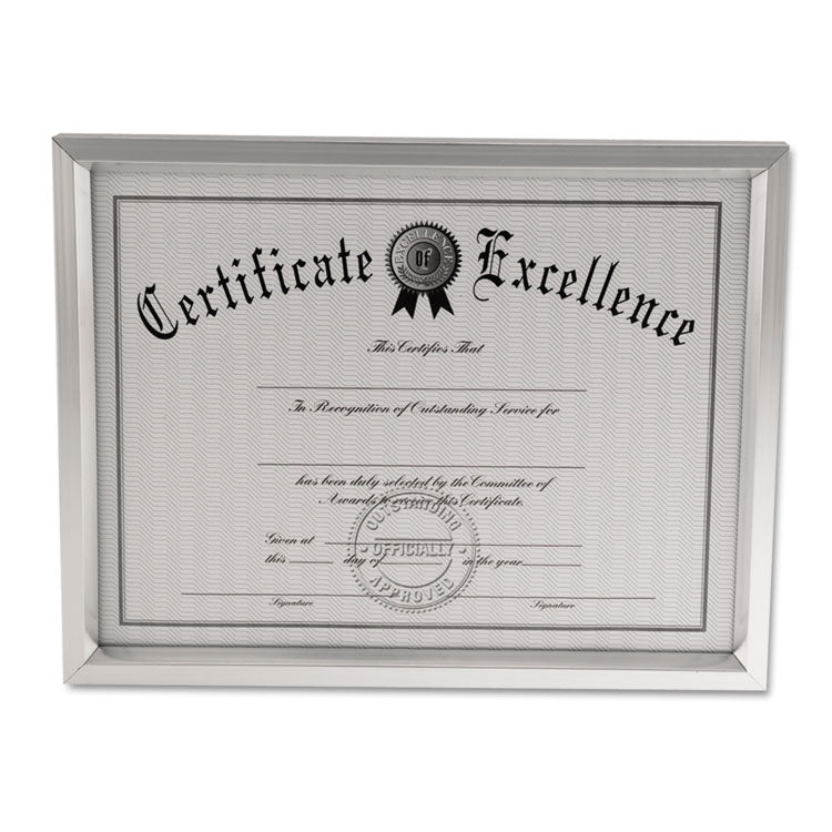 Universal® Plastic Document Frame, for 8.5 x 11, Easel Back, Metallic Silver (UNV76853)