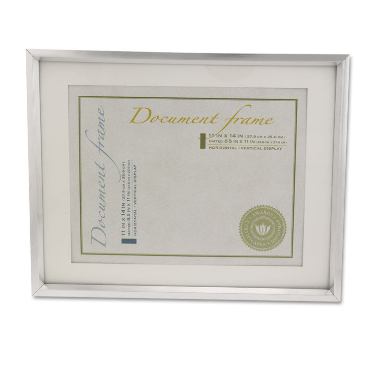 Universal® Plastic Document Frame with Mat, 11 x 14 and 8.5 x 11 Inserts, Metallic Silver (UNV76854)