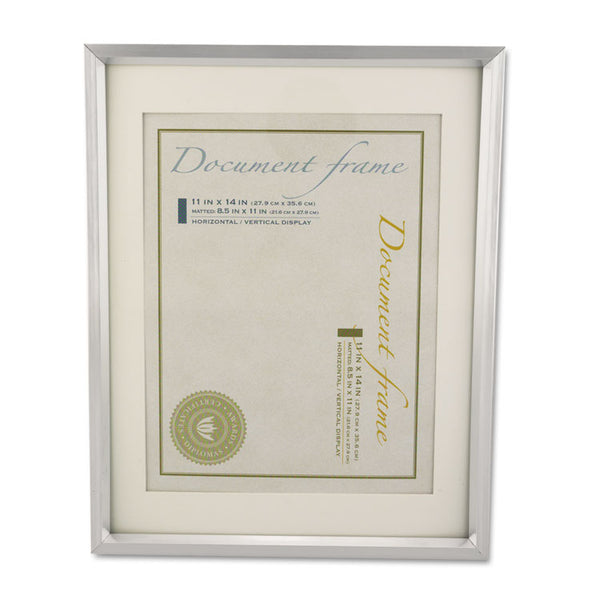 Universal® Plastic Document Frame with Mat, 11 x 14 and 8.5 x 11 Inserts, Metallic Silver (UNV76854)