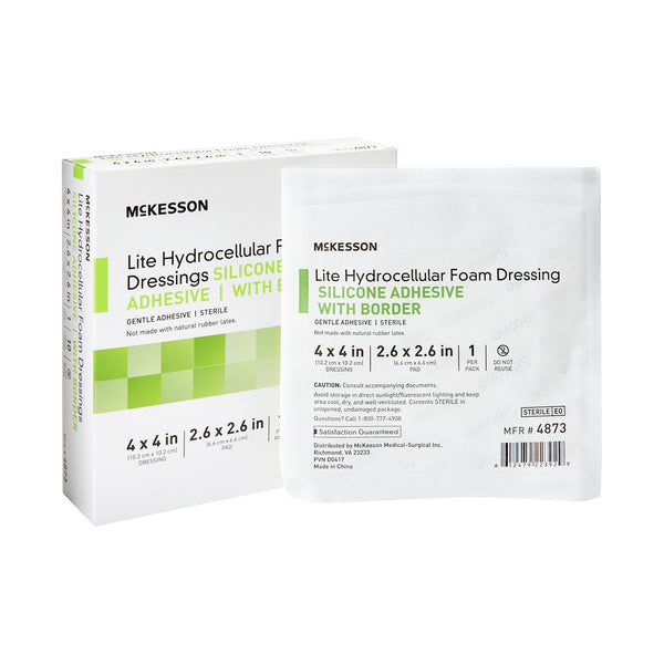 McKesson Lite Thin Foam Dressing 4 X 4 Inch With Border Film Backing Silicone Gel Adhesive Square Sterile (1083090_EA) 1/EA