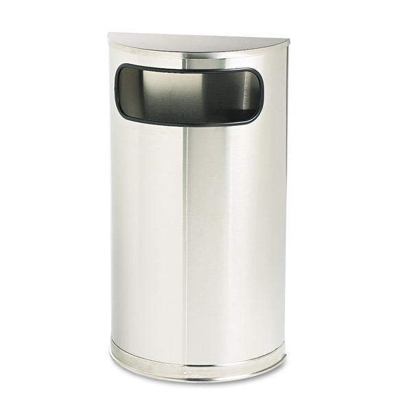 Rubbermaid® Commercial European and Metallic Series Half-Round Waste Receptacle, 9 gal, Steel, Satin Stainless (RCPSO8SSSPL) Each