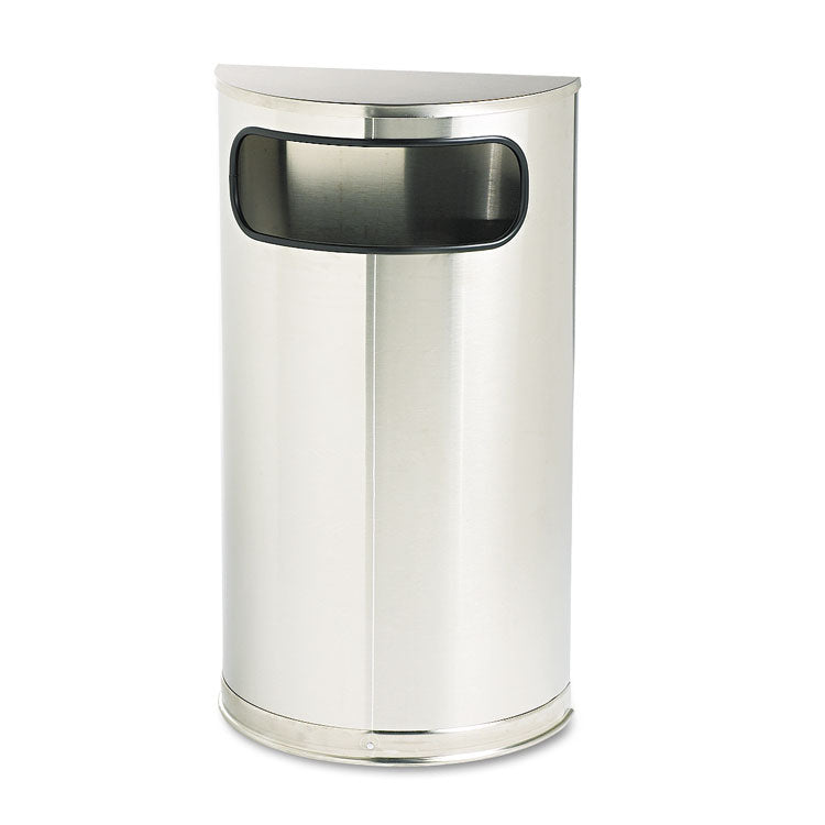 Rubbermaid® Commercial European and Metallic Series Half-Round Waste Receptacle, 9 gal, Steel, Satin Stainless (RCPSO8SSSPL)