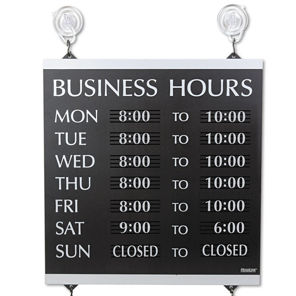 Headline® Sign Century Series Business Hours Sign, Heavy-Duty Plastic, 13 x 14, Black (USS4247) Each
