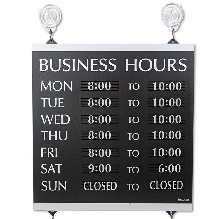 Headline® Sign Century Series Business Hours Sign, Heavy-Duty Plastic, 13 x 14, Black (USS4247) Each