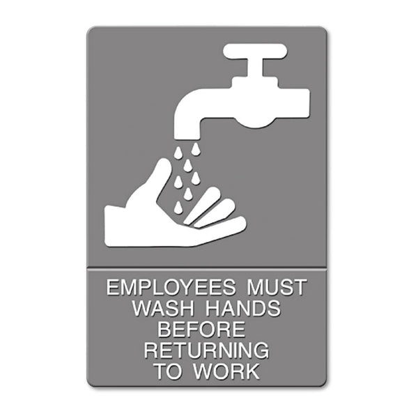 Headline® Sign ADA Sign, EMPLOYEES MUST WASH HANDS... Tactile Symbol/Braille, 6 x 9, Gray (USS4726) Each