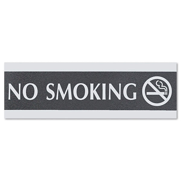Headline® Sign Century Series Office Sign, NO SMOKING, 9 x 3, Black/Silver (USS4757) Each