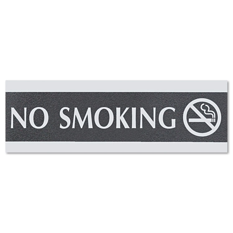 Headline® Sign Century Series Office Sign, NO SMOKING, 9 x 3, Black/Silver (USS4757) Each