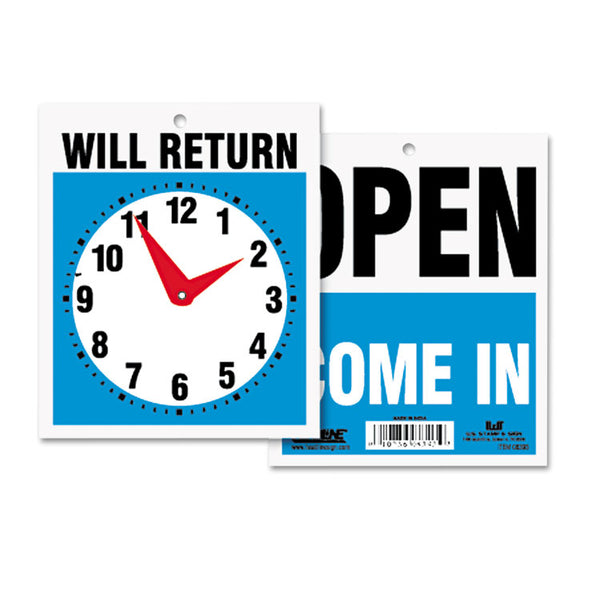 Headline® Sign Double-Sided Open/Will Return Sign with Clock Hands, Plastic, 7.5 x 9 (USS9382) Each