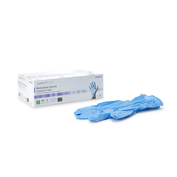 McKesson Confiderm® 6.5CX Exam Glove Medium NonSterile Nitrile Extended Cuff Length Textured Fingertips Blue Chemo Tested (921607_CS) 1000/CS