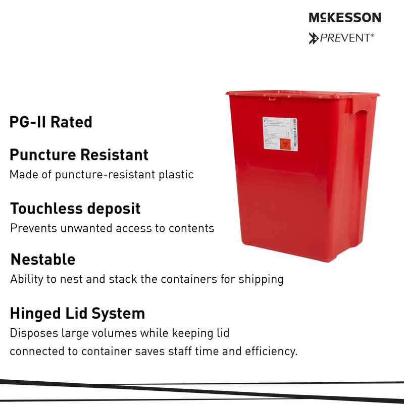 McKesson Prevent® Sharps Container Red Base 24-3/5 H X 17-3/10 W X 13 L Inch Vertical Entry 18 Gallon (862336_CS) 7/CS