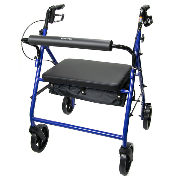 McKesson Bariatric 4 Wheel Rollator Blue Adjustable Height / Heavy Duty / Folding Steel Frame (1065270_EA) 1/EA