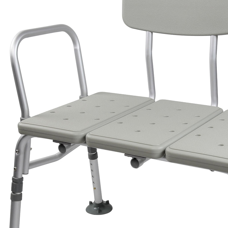 McKesson Knocked Down Bath Transfer Bench Removable Arm Rail 17-1/2 to 22-1/2 Inch Seat Height 400 lbs. Weight Capacity (1088139_CS) 1/CS
